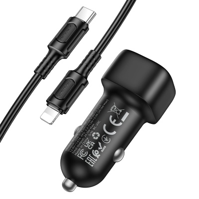 Автомобильное зарядное устройство BOROFONE BZ34A Cloud, 1xUSB-C с Кабелем Type-C - Lightning, 20W, черный