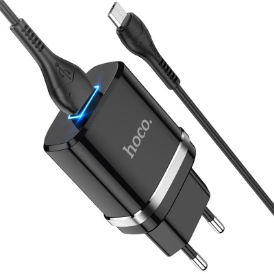 Сетевое зарядное устройство HOCO N1 Ardent 1xUSB с Кабелем USB - Micro, 2.4A, 10.8W, черный