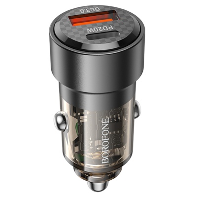Автомобильное зарядное устройство BOROFONE BZ20 Smart, 1xUSB + 1xUSB-C, 38W, черный