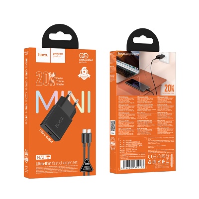 Сетевое зарядное устройство HOCO N72 Speed 1xUSB-C с Кабелем Type-C - Type-C, 20W, черный