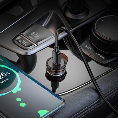 Автомобильное зарядное устройство HOCO NZ16 Rigorous, 1xUSB-C с Кабелем Type-C - Type-C, 30W, серый металлик