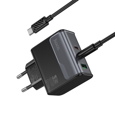 Сетевое зарядное устройство HOCO CS75A Star 1xUSB + 2xUSB-C с Кабелем Type-C - Type-C, 70W, черный