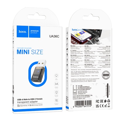 Переходник/Адаптер HOCO UA36C USB (m) - Type-C (f), черный