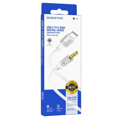 Аудиокабель BOROFONE BL19 Creator AUX Jack 3,5 (m) - Type-C (m), 1 м, белый