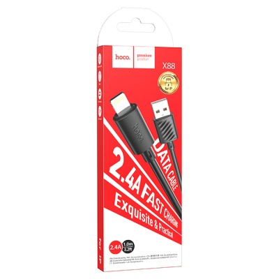 Кабель USB HOCO X88 Gratified USB - Lightning, 2.4А, 1 м, черный