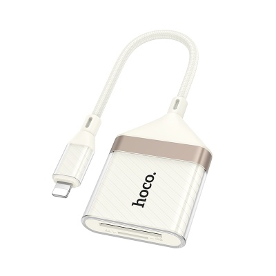 Переходник/Адаптер HOCO UA40 Card reader Lightning (m) - TF/SD, 14 см, белый