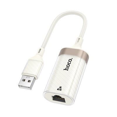 Переходник/Адаптер HOCO UA41 Crystal USB (m) - RJ45 (f), 15 см, белый