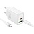 Сетевое зарядное устройство HOCO N61 Gentle 1xUSB + 1xUSB-C с Кабелем Type-C - Type-C, 3A, 20W, белый