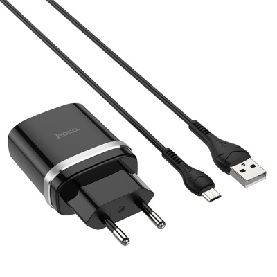 Сетевое зарядное устройство HOCO C12Q Smart 1xUSB с Кабелем USB - Micro, 3A, 18W, черный