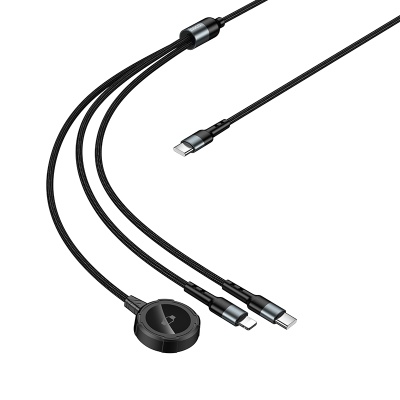 Зарядное устройство HOCO CW64 для Apple Watch 1xUSB-C + 1x Lightning с Кабелем Type-C, черный