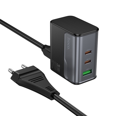 Сетевое зарядное устройство HOCO CS76A Star 1xUSB + 2xUSB-C с Кабелем, 70W, черный