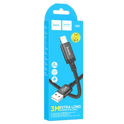 Кабель USB HOCO X91 Radiance USB - Lightning, 2.4А, 3 м, черный