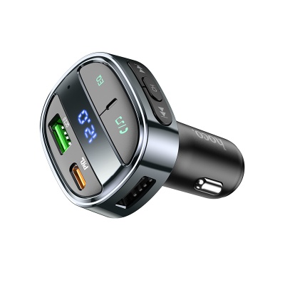 Автомобильное зарядное устройство с FM-Трансмиттер HOCO E70, 2xUSB + 1xUSB-C, 30W, черный