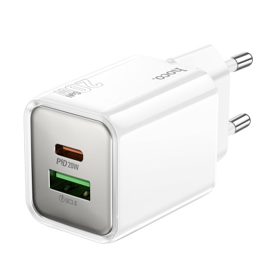 Сетевое зарядное устройство HOCO N46 Glorious 1xUSB + 1xUSB-C, 3A, 20W, белый
