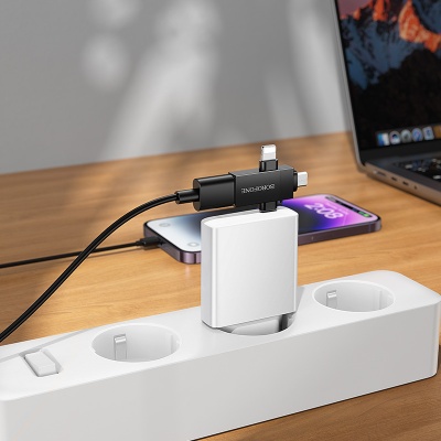 Переходник/Адаптер BOROFONE BV26D 3 в 1 Type-C (m) / Lightning (m) / Micro (m) - USB2.0 (f), черный