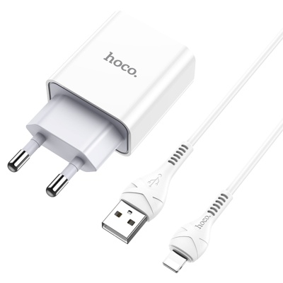 Сетевое зарядное устройство HOCO C81A Asombroso single 1xUSB с Кабелем USB - Lightning, 2.1A, 10W, белый