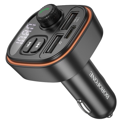 Автомобильное зарядное устройство с FM-Трансмиттер BOROFONE BC59 Heroic, 2xUSB + 1xUSB-C, 3A, черный