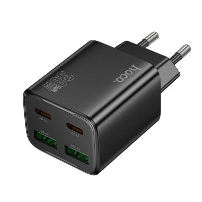Сетевое зарядное устройство HOCO N56 Fundador 2xUSB + 2xUSB-C, 3A, 30W, черный