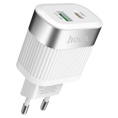 Сетевое зарядное устройство HOCO C58A Prominent 1xUSB + 1xUSB-C, 3A, 18W, белый