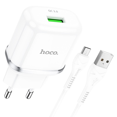 Сетевое зарядное устройство HOCO N3 Special 1xUSB с Кабелем USB - Micro, 3A, 18W, белый