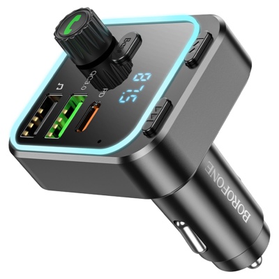 Автомобильное зарядное устройство с FM-Трансмиттер BOROFONE BC53 Highway, 2xUSB + 1xUSB-C, 20W, черный