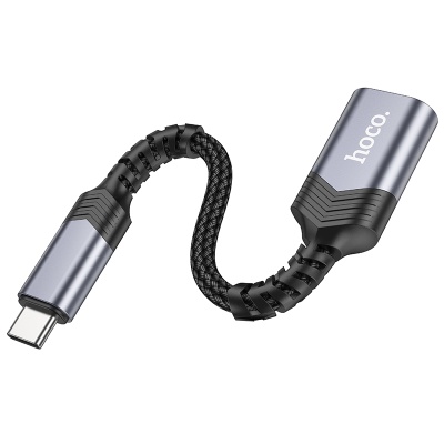 Переходник/Адаптер HOCO UA24 Type-C (m) - USB (f), 16.5 см, серый металлик