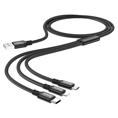 Кабель USB HOCO X14 Times speed 3 в 1 USB - Type-C + Lightning + MicroUSB, 2А, 1 м, черный