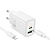Сетевое зарядное устройство HOCO N61 Gentle 1xUSB + 1xUSB-C с Кабелем Type-C - Lightning, 3A, 20W, белый
