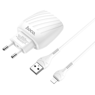 Сетевое зарядное устройство HOCO C78A Max energy 2xUSB с Кабелем USB - Lightning, 2.4A, 10.8W, белый