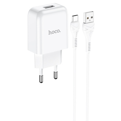 Сетевое зарядное устройство HOCO N2 Vigour single 1xUSB с Кабелем USB - Type-C, 2A, 10W, белый