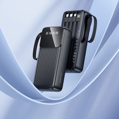 Портативный аккумулятор BOROFONE BJ76A Smart, встроенный кабель Lightning + Type-C + MircoUSB, 20000 мА⋅ч, черный