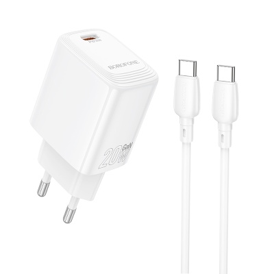 Сетевое зарядное устройство BOROFONE BN26 Fuente 1xUSB-C с Кабелем Type-C - Type-C, 20W, белый