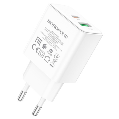 Сетевое зарядное устройство BOROFONE BA67A 1xUSB + 1xUSB-C, 20W, белый