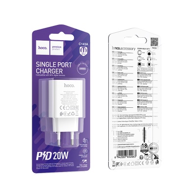 Сетевое зарядное устройство HOCO C143A Benefit 1xUSB-C, 20W, белый