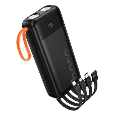 Портативный аккумулятор HOCO J151A Spirit, встроенный кабель Lightning + Type-C + MircoUSB, 20000 мА⋅ч, черный