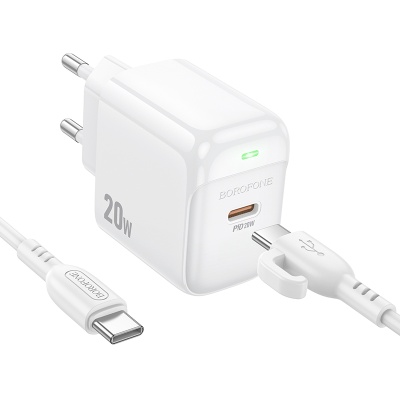 Сетевое зарядное устройство BOROFONE BAS43A Potential 1xUSB-C с Кабелем Type-C - Type-C, 20W, белый