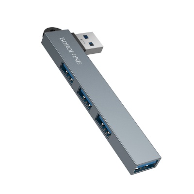 Переходник/Адаптер BOROFONE FH1 4 в 1 USB (m) - 1xUSB3.0 (f) + 3xUSB2.0 (f), серый металлик