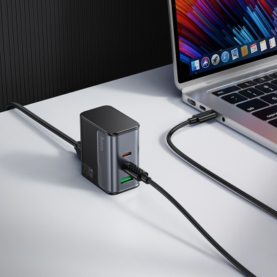 Сетевое зарядное устройство HOCO CS76A Star 1xUSB + 2xUSB-C с Кабелем, 70W, черный