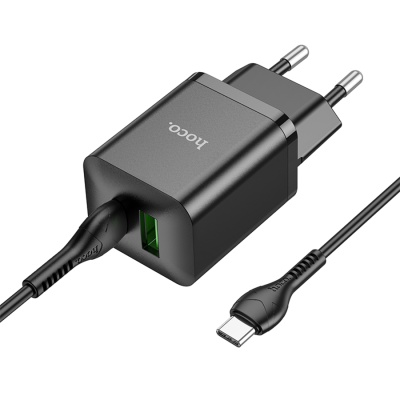 Сетевое зарядное устройство HOCO N28 Founder 1xUSB + 1xUSB-C с Кабелем Type-C - Type-C, 20W, черный