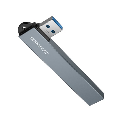 Переходник/Адаптер BOROFONE FH1 4 в 1 USB (m) - 1xUSB3.0 (f) + 3xUSB2.0 (f), серый металлик