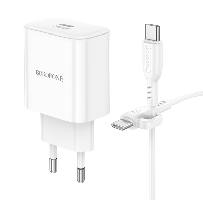 Сетевое зарядное устройство BOROFONE BA81A Single 1xUSB-C с Кабелем Type-C - Type-C, 20W, белый
