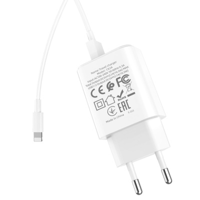 Сетевое зарядное устройство HOCO C62A Victoria 2xUSB с Кабелем USB - Lightning, 2.1A, 10.8W, белый