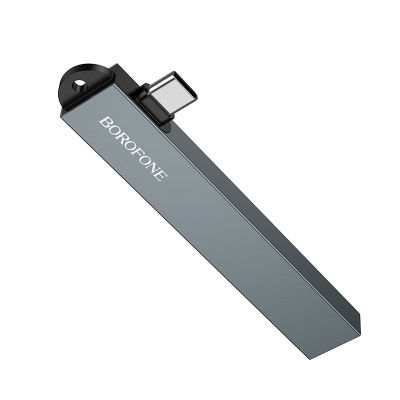 Переходник/Адаптер BOROFONE FH1A 4 в 1 Type-C (m) - 1xUSB3.0 (f) + 3xUSB2.0 (f), серый металлик
