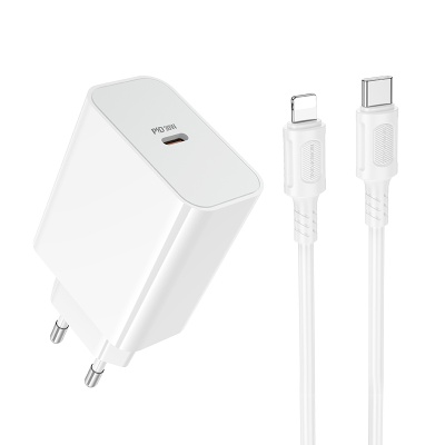 Сетевое зарядное устройство BOROFONE BA107A Stellar 1xUSB-C с Кабелем Type-C - Lightning, 30W, белый