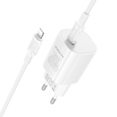 Сетевое зарядное устройство BOROFONE BA103A Pudding 1xUSB-C с Кабелем Type-C - Lightning, 20W, белый