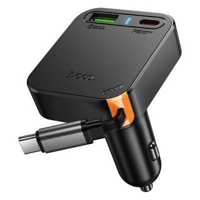 Автомобильное зарядное устройство HOCO NZ18 Guardian, 1xUSB + 2xUSB-C с Кабелем Type-C, 3A, 65W, черный