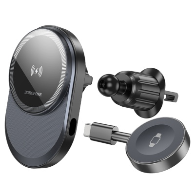 Автомобильный держатель BOROFONE BH219 Fine, магнитный с беспроводной зарядкой, 15W, на воздуховод, черный