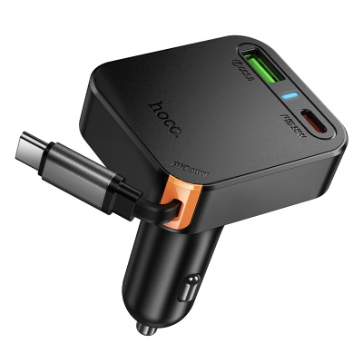 Автомобильное зарядное устройство HOCO NZ18 Guardian, 1xUSB + 2xUSB-C с Кабелем Type-C, 3A, 65W, черный