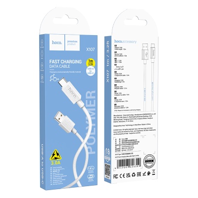 Кабель USB HOCO X107 Favor USB - Type-C, 3A, 1 м, белый