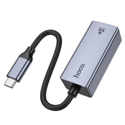 Переходник/Адаптер HOCO UA37 Type-C (m) - RJ45 (f), 12 см, серый металлик